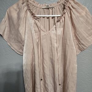 DownEast Soft Blush Pink V-Neck Peasant Blouse